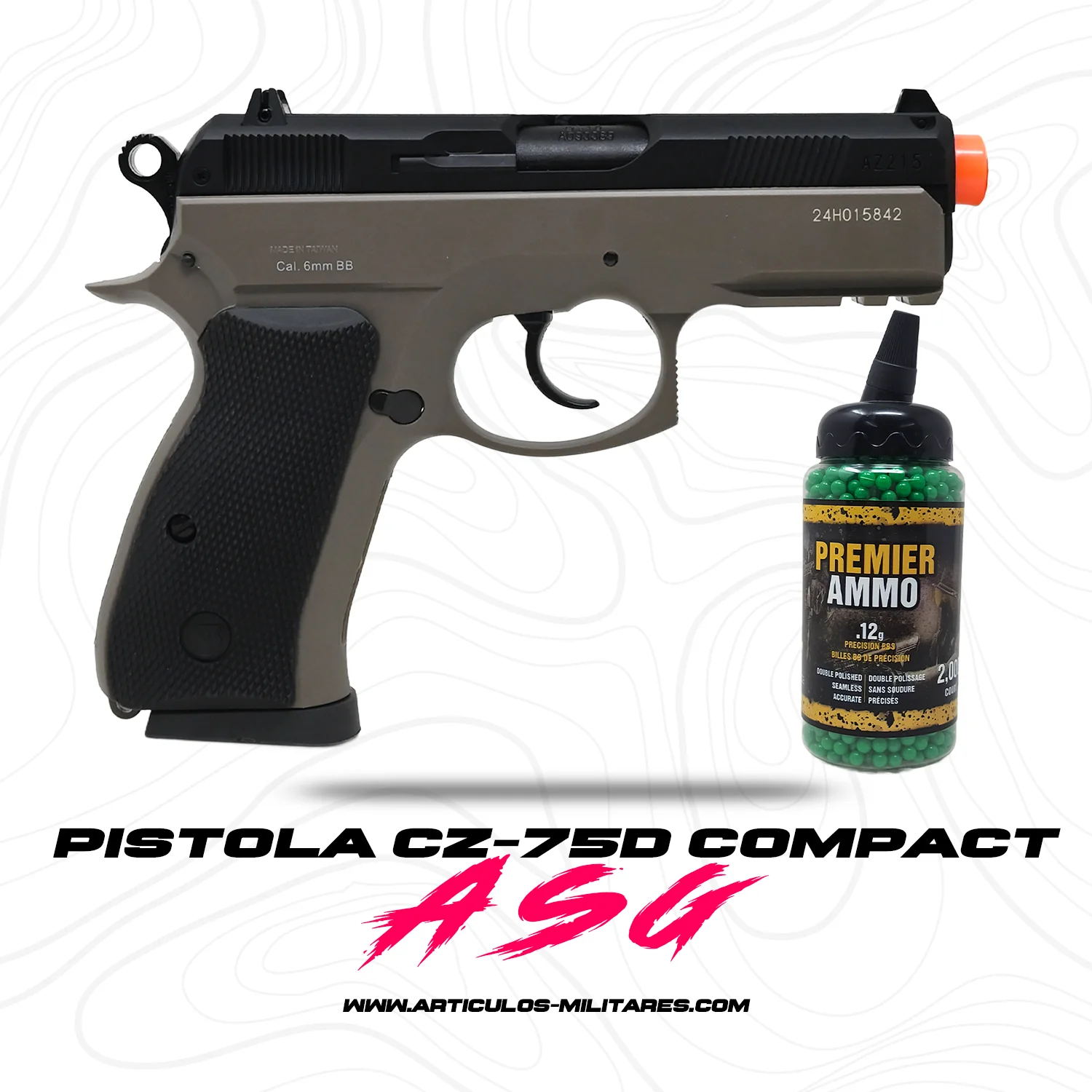 Pistola De Airsoft Asg Cz-75d 6mm De Resorte Polimero Ligero KIT