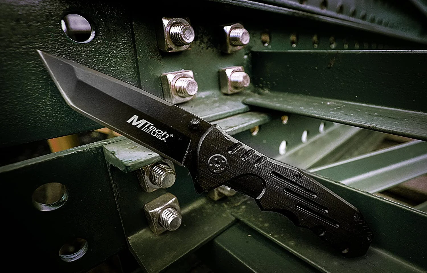 Cuchillo táctico Plegable Mango de Acero Negro MTECH USA - Imagen 4