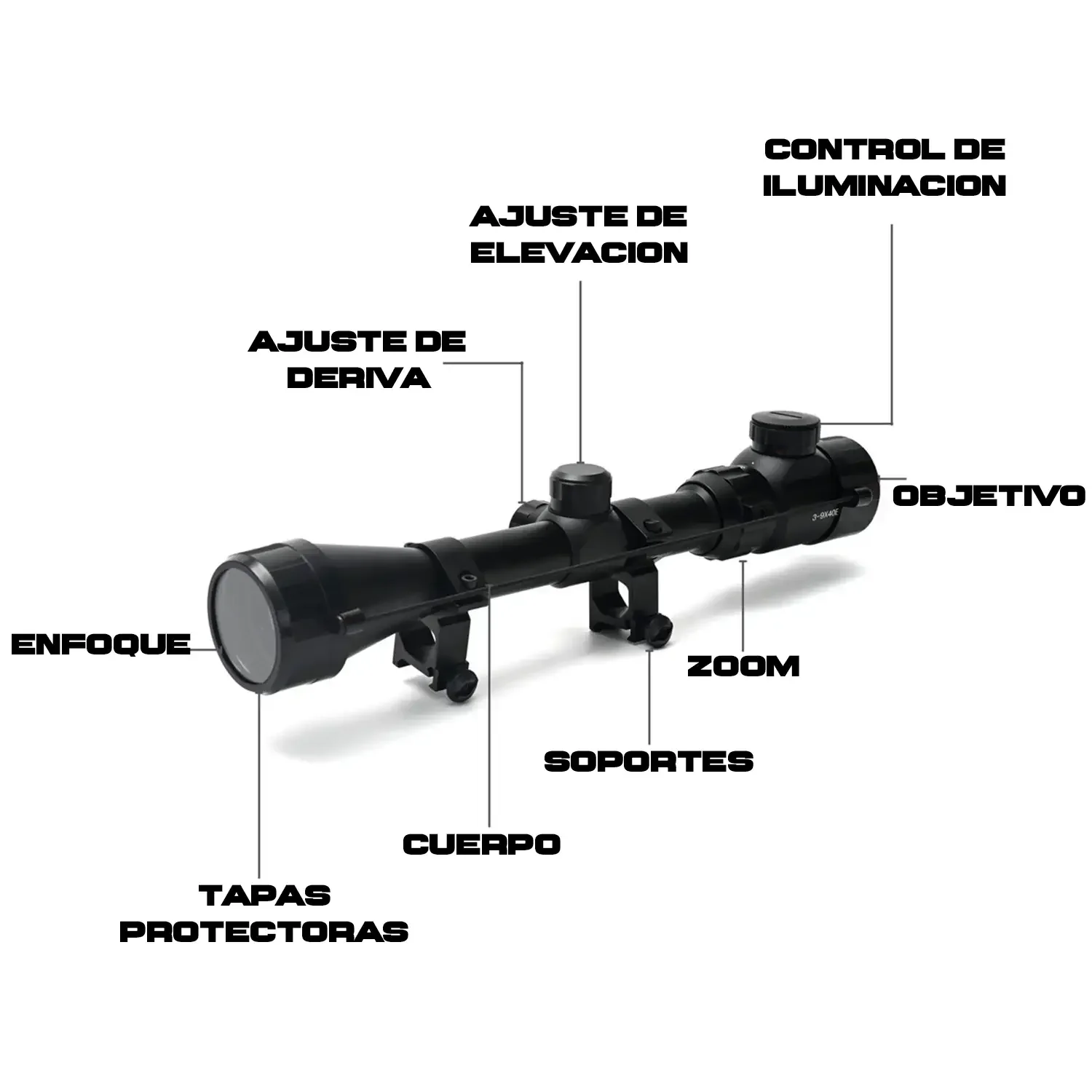 Mira Telesopica 3-9x40wl Con Luz Verde Y Rojo Lobo - Imagen 3