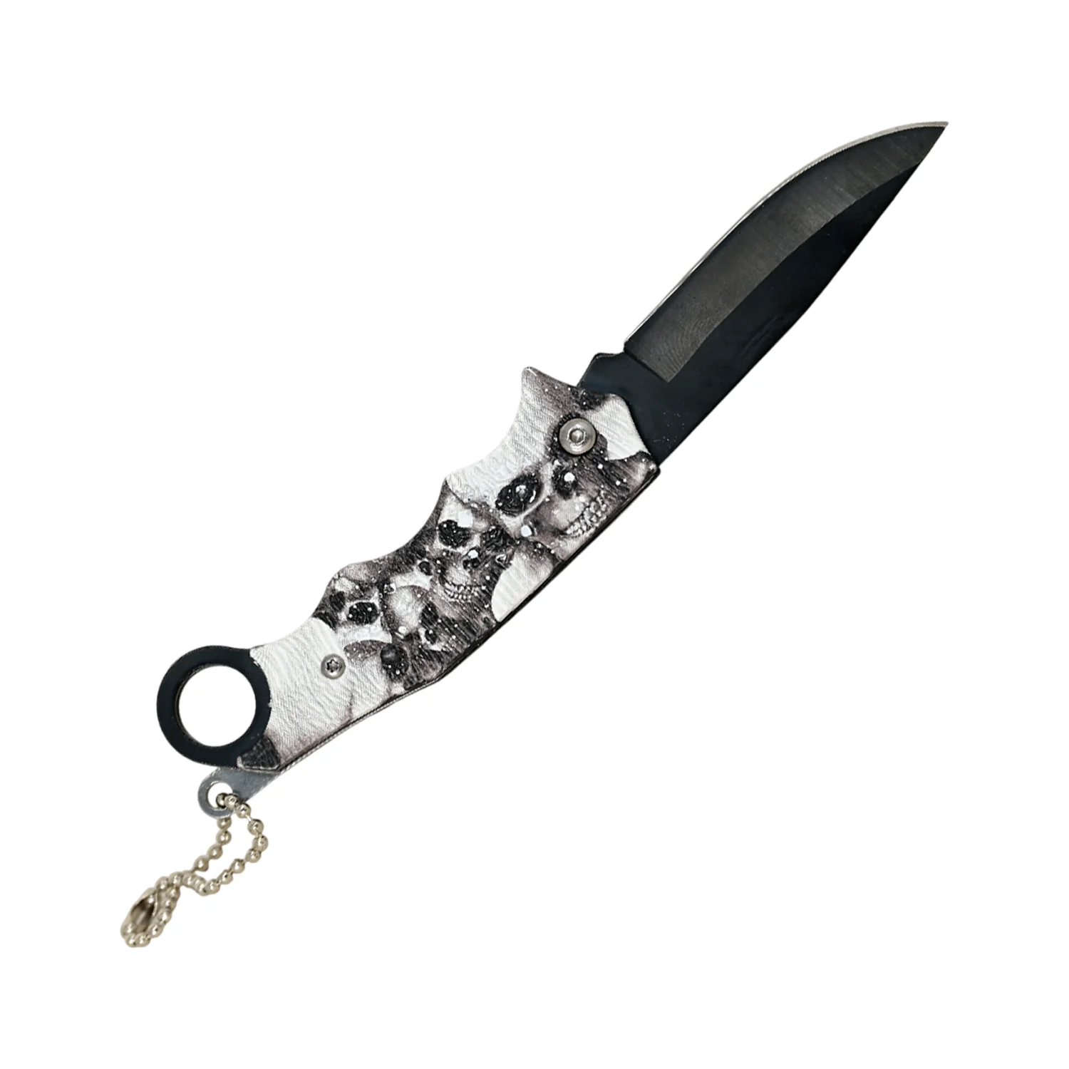 Navaja Llavero de Bolsillo Hoja Lisa Calaveras Blanco y Negro - Imagen 4