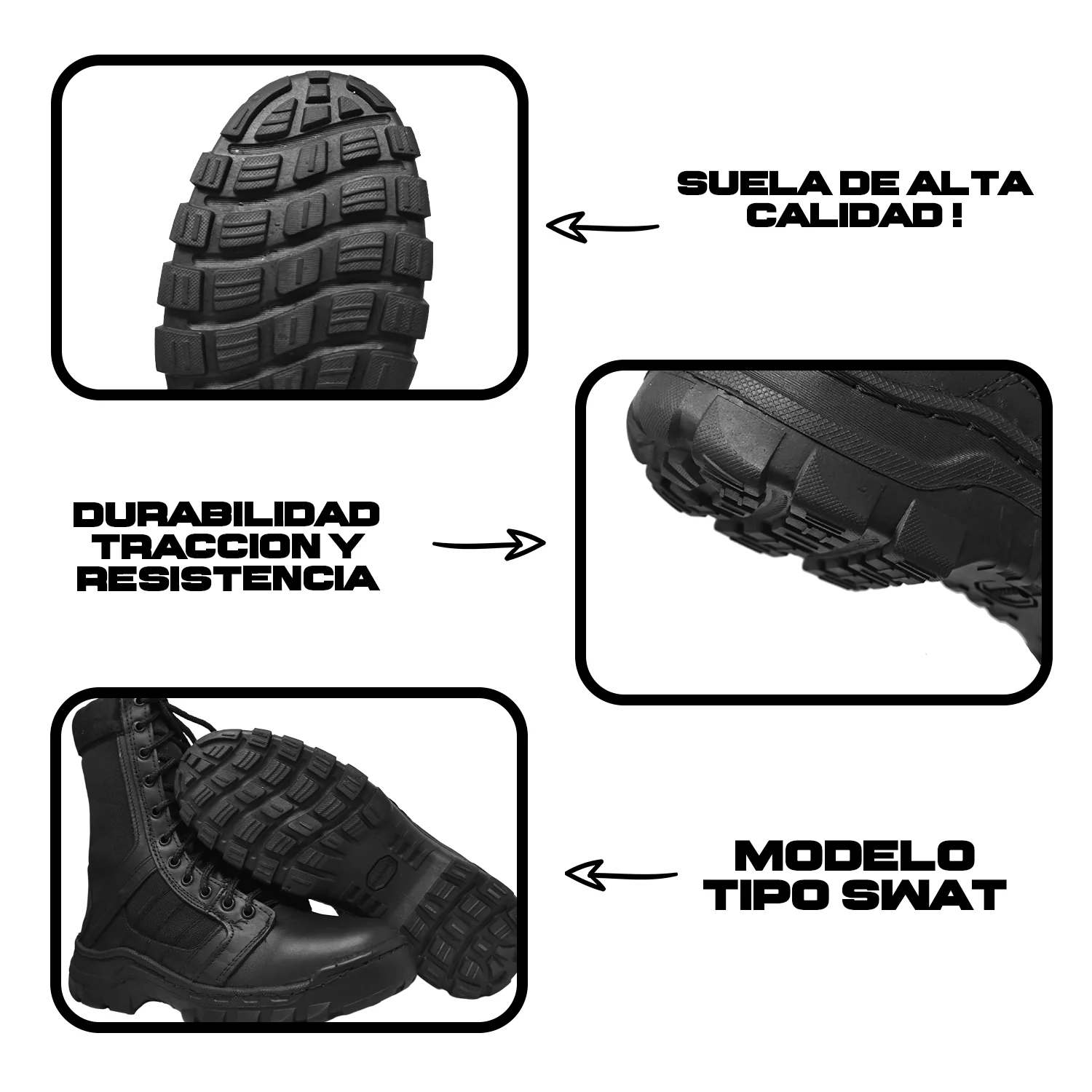 Botas Tipo Swat Negra Táctica Ligera Comando Militar - Imagen 7