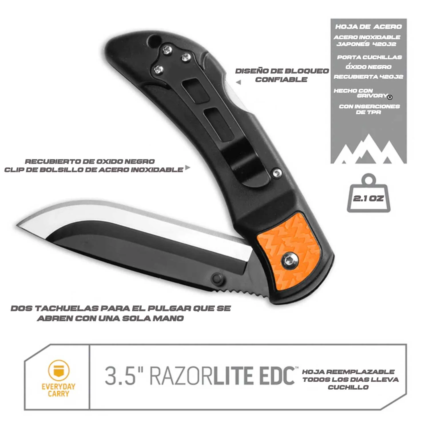 Navaja Tactica Razor Edc Lite 5 Cuchillas De Acero Japonés - Imagen 4