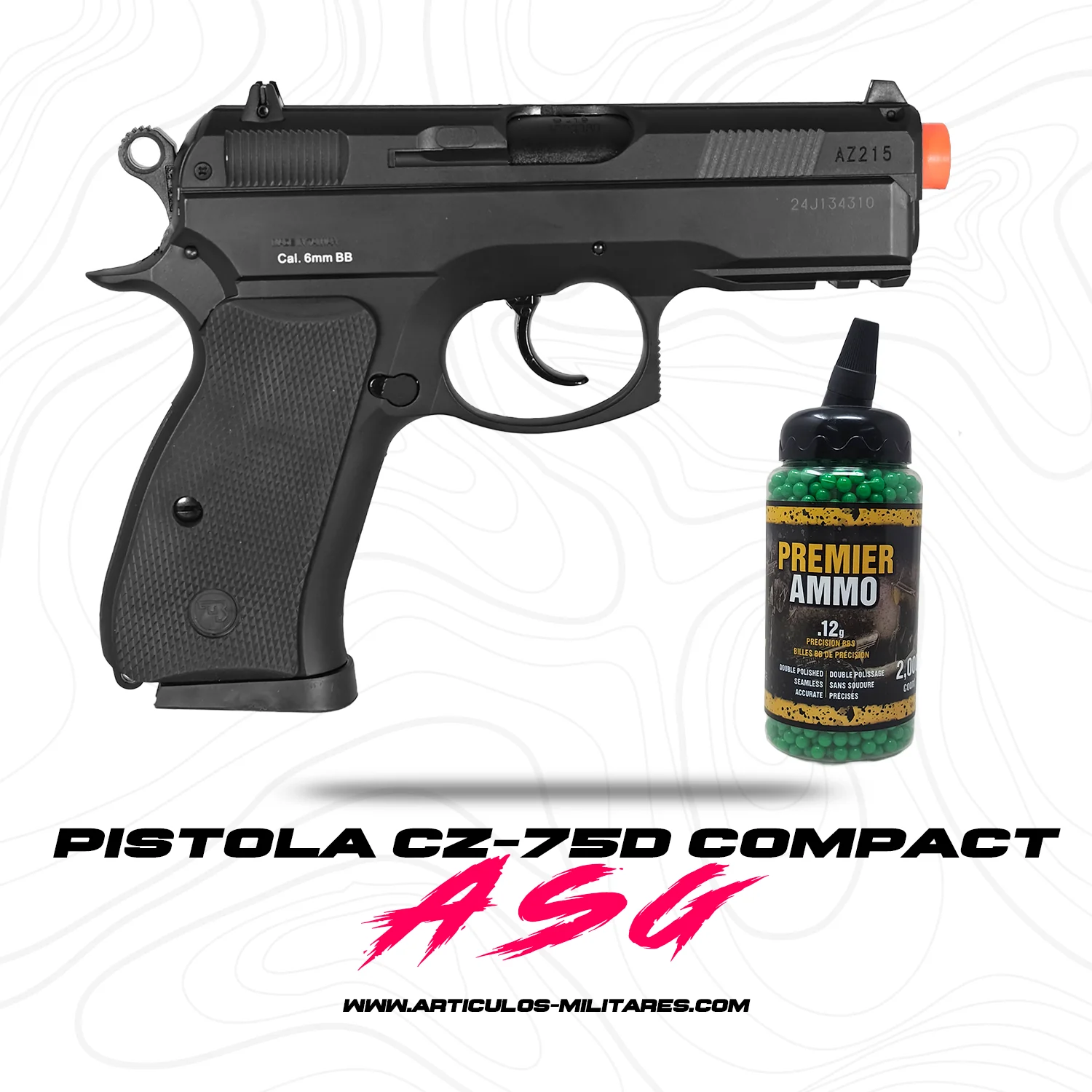 Pistola De Airsoft Asg Cz-75d 6mm De Resorte Polimero Ligero KIT