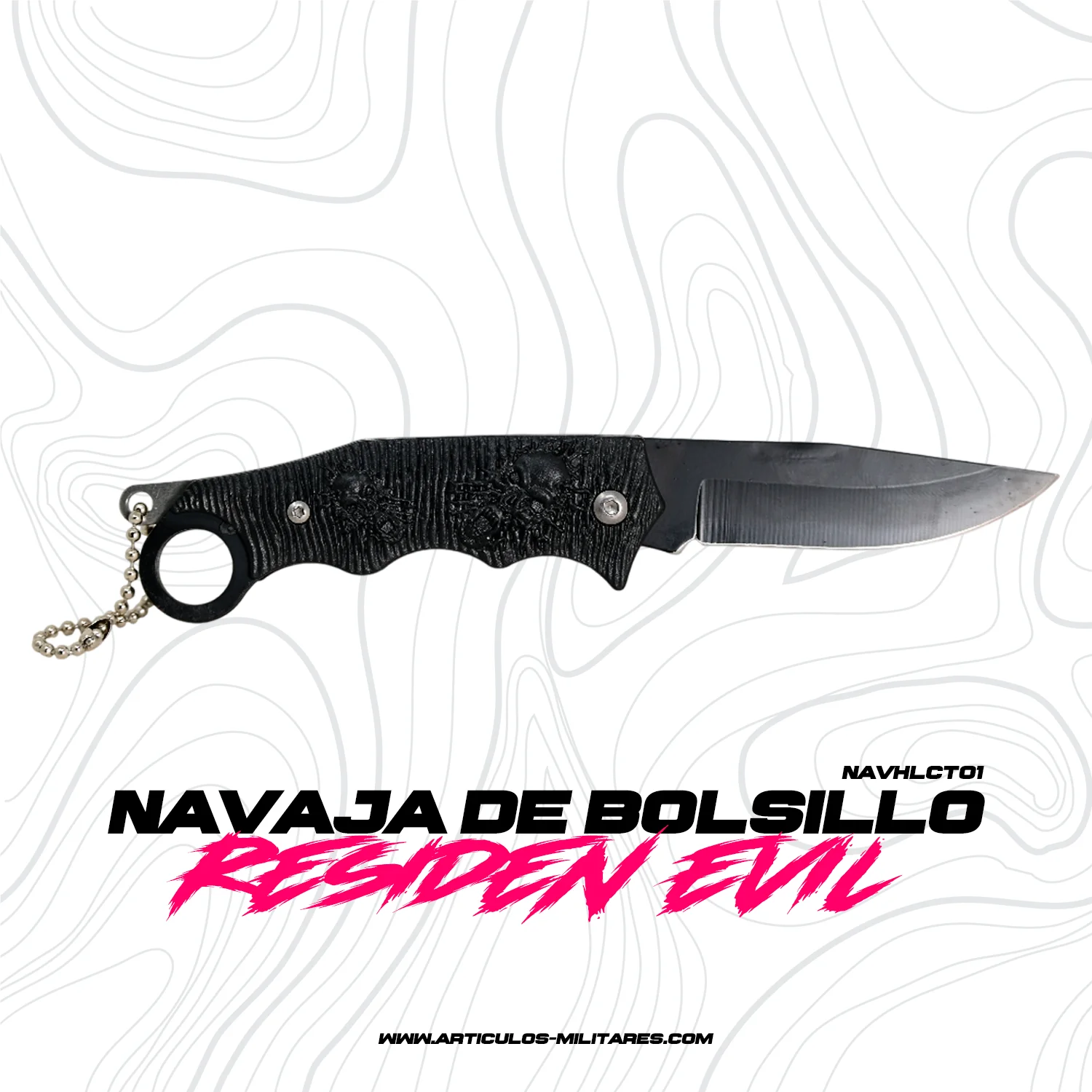 Navaja Llavero de Bolsillo Negro Textura de Calaveras