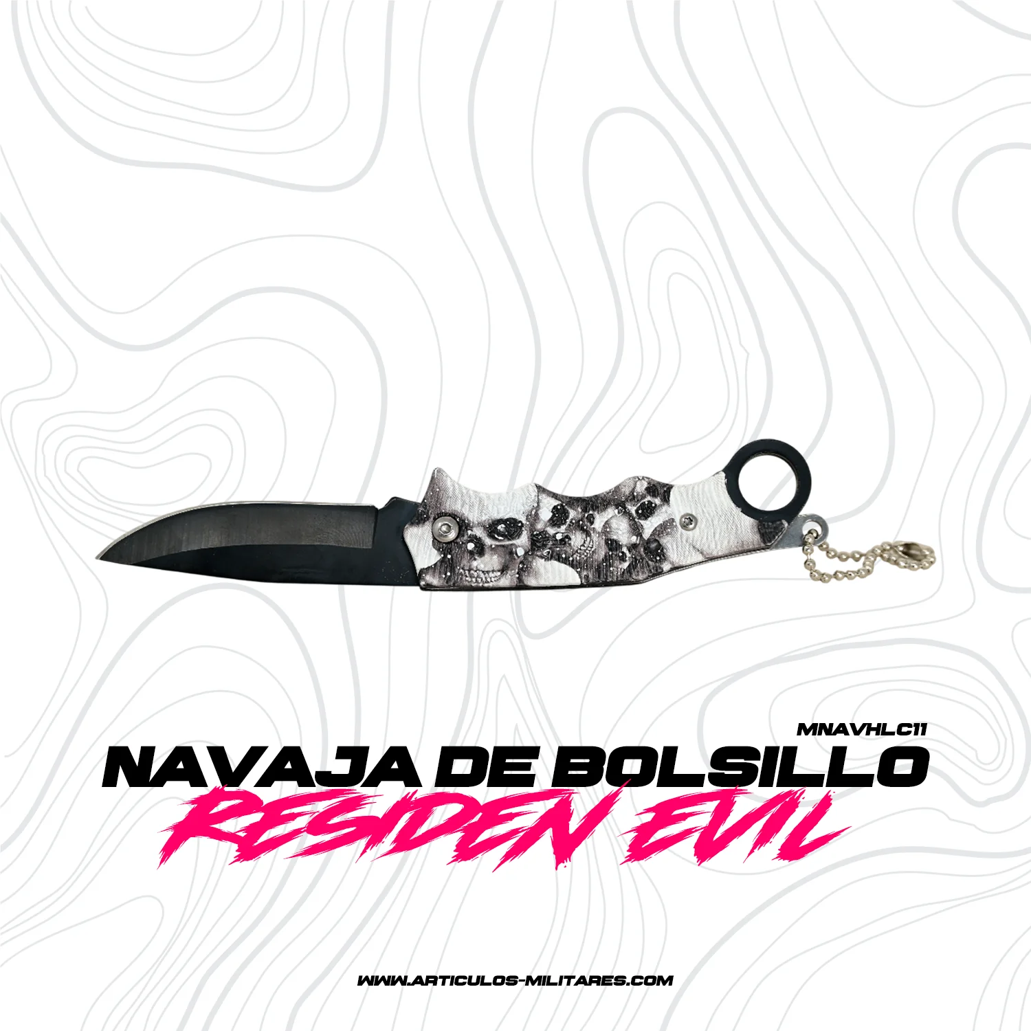 Navaja Llavero de Bolsillo Hoja Lisa Calaveras Blanco y Negro - Imagen 2