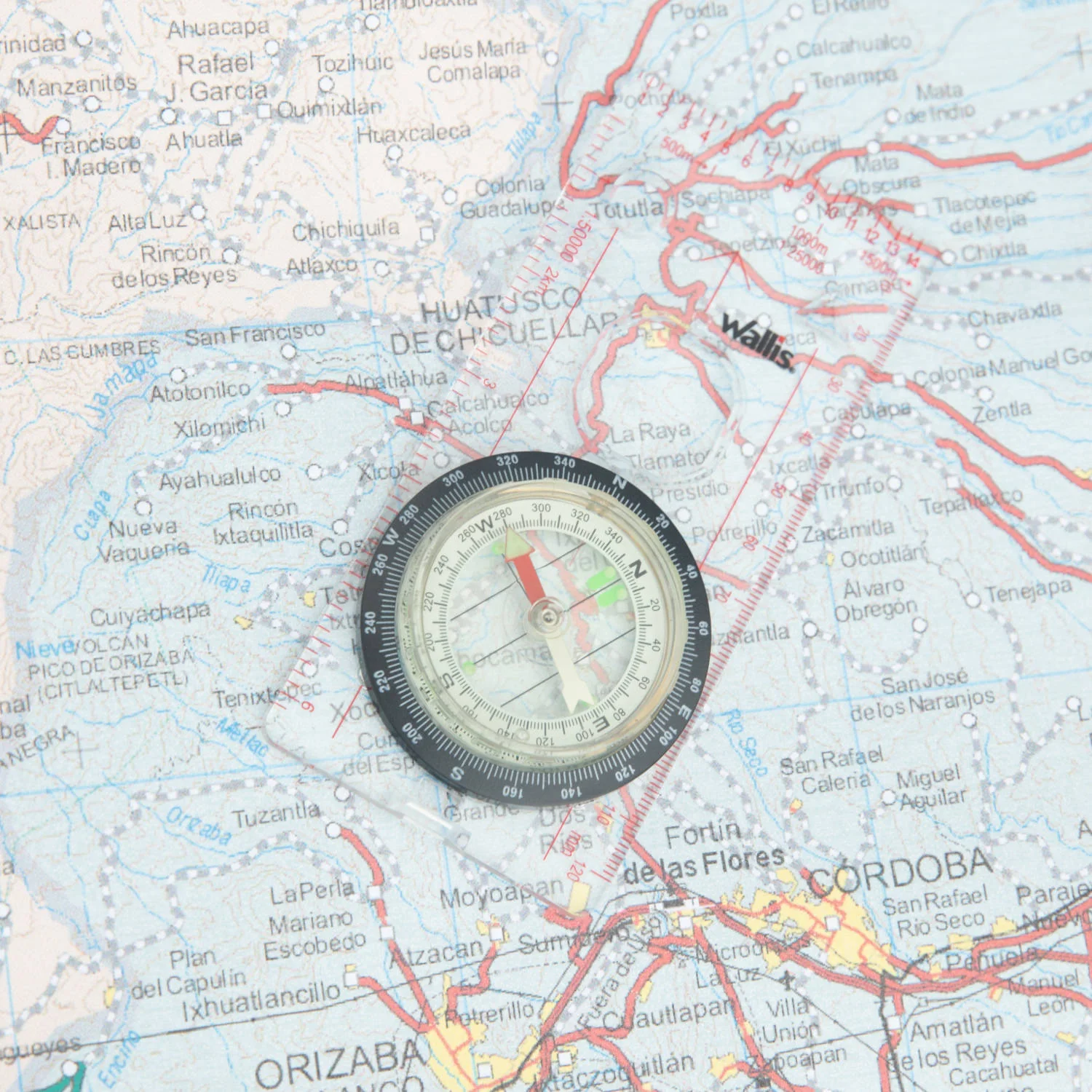 Brújula profesional cartográfica, con cordón para colgar, transparente con negro - Imagen 3