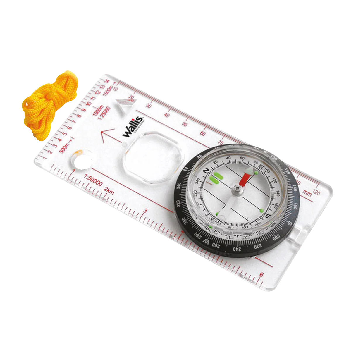 Brújula profesional cartográfica, con cordón para colgar, transparente con negro - Imagen 2