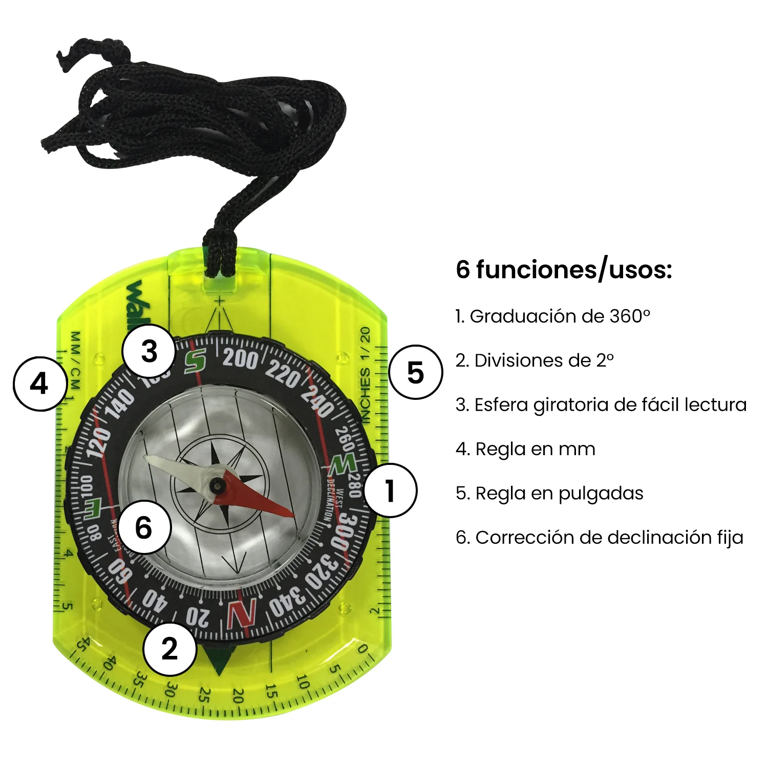 Brújula profesional, esfera giratoria y cordón para colgarCAMPISMO / Brújulas / Brújulas profesionales - Imagen 7