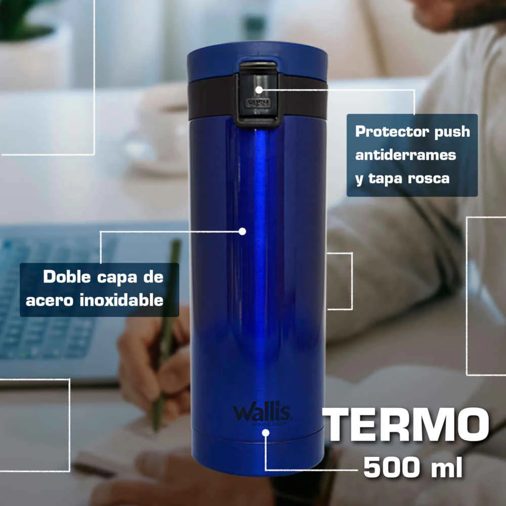 Termo Vaso Boton De Seguridad Acero Inoxidable 500 ml Wallis - Imagen 7