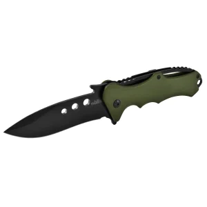 Navaja con mango aluminio verde, hoja negra lisa, clip