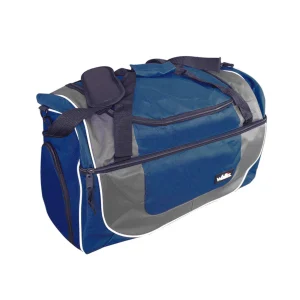 Maleta deportiva/viaje, 100% poliéster, 65 L, azul/gris